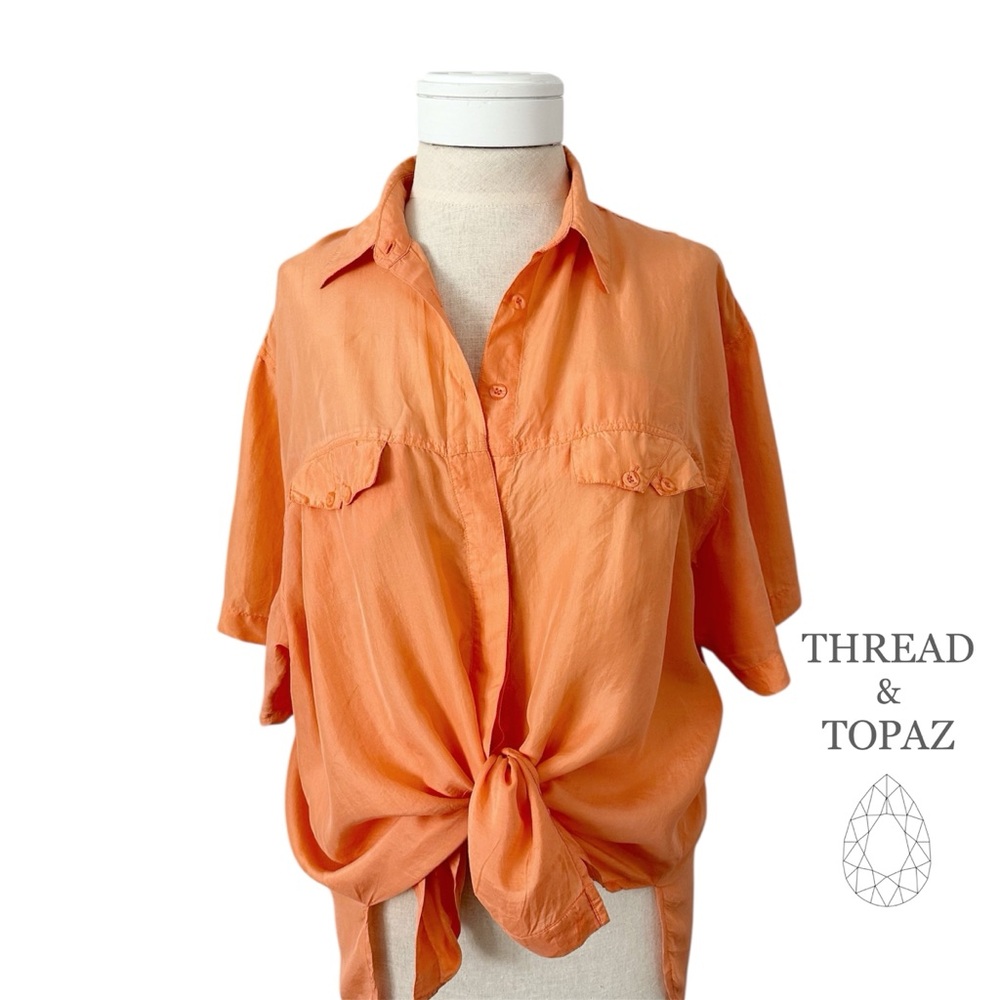 Vintage 80s Melbourne Elements Orange Silk Blouse Large